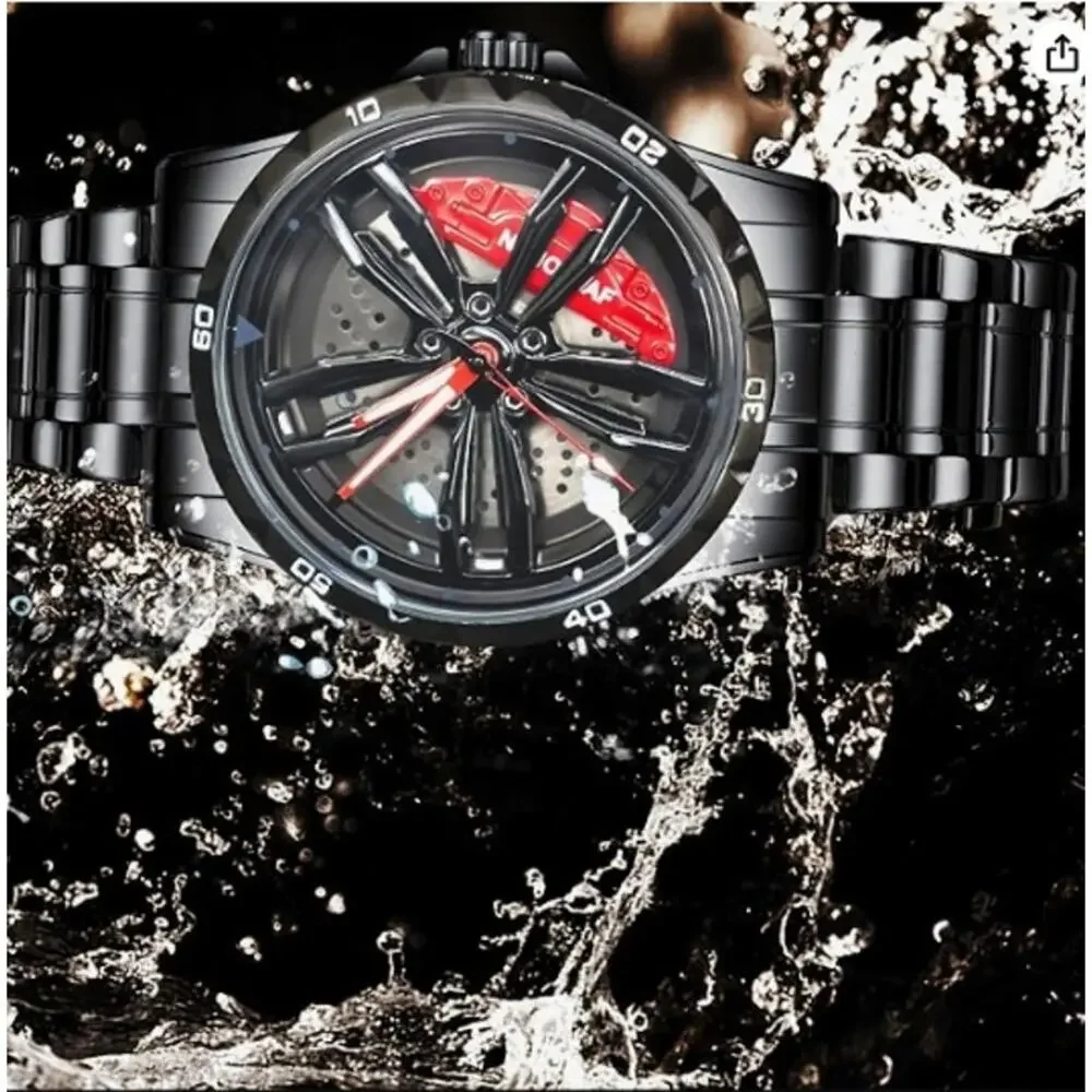NANOLEAF Men's Spinning Car Wheel Rim Watch Stainless Steel New Open Box